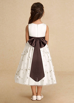 Azazie Pollie Flower Girl Dresses Ivory Ganache A-Line Bow Tulle Dress image6