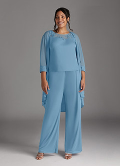 Azazie Frances vestidos de madre de la novia Vestido de Azul Acero de Malla de Mono/Traje de pantalón con Scoop image9