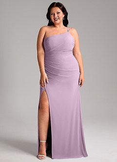 Azazie Eren Bridesmaid Dresses Wisteria Sheath One Shoulder Chiffon Dress image10