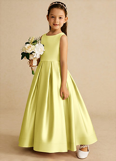 Azazie Cailee Flower Girl Dresses Lemon Sorbet Ball-Gown Pleated Matte Satin Dress image2