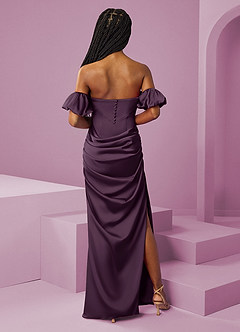 Barbie ♥ Azazie Jurken voor bruidsmeisjes Converteerbaar Jurk van Stretch Satijn met Kolom Off the Shoulder Pruim image9
