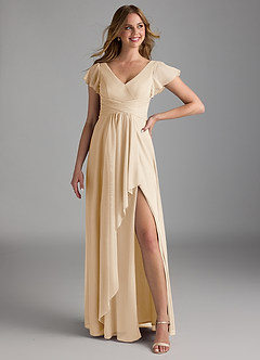 Azazie Omari Final Sale Champagne A-Line Mesh Dress image1