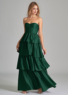 Azazie Faye Bridesmaid Dresses Dark Green A-Line Ruched Stretch Satin Dress image6