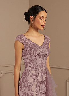 Azazie Melena Mother of the Bride Dresses Dusty Rose Champagne Mermaid Lace Tulle Dress image7