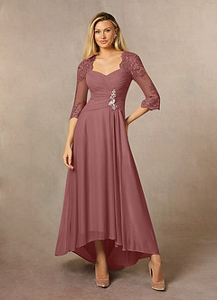 Azazie Anne vestidos de madre de la novia Vestido de Rosa Del Desierto de Encaje de Recto con Corazón Lentejuelas image4