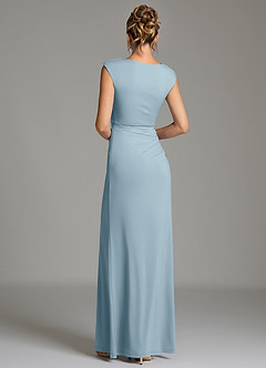 Azazie Chantal Bridesmaid Dresses Dusty Blue Mermaid Pleated Premium Stretch Jersey Dress image2