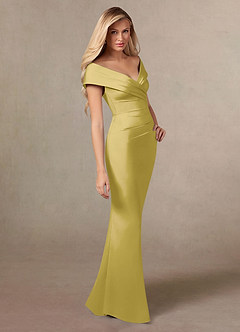 Azazie Ludlow Mother of the Bride Dresses Canary Mermaid Pleated Stretch Satin Dress image3