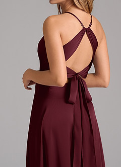 Azazie Evalleen Bridesmaid Dresses Cabernet A-Line Pleated Stretch Satin Dress image2