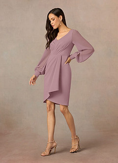 Azazie Karen Mother of the Bride Dresses Dusty Rose Sheath Pleated Stretch Crepe Dress image2