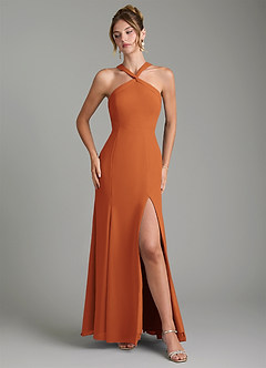 Azazie Rue Bridesmaid Dresses Cinnamon A-Line Halter Chiffon Dress image4