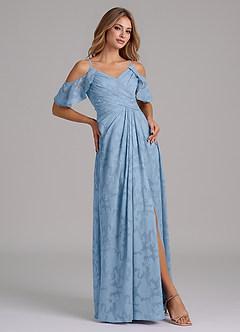 Azazie Dakota Bridesmaid Dresses Powder Blue A-Line Off the Shoulder Floral Burnout Dress image5