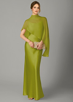 Azazie Jaleesa Bridesmaid Dresses Lemongrass A-Line High Neck Stretch Satin Dress image5