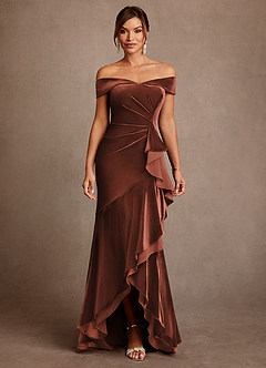 Azazie Billings Klänningar till brudens mor Klä Sjöjungfru i sammet Av axeln Terrakotta image1