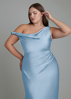 Azazie Emerson Bridesmaid Dresses Powder Blue Mermaid Off the Shoulder Stretch Satin Dress image12
