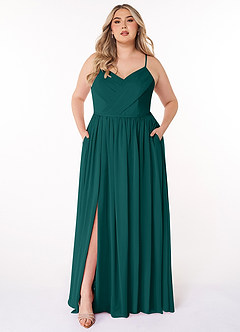 Azazie Cora Brautjungfernkleider A-Linie Plissee Chiffon Kleid Pfau image6