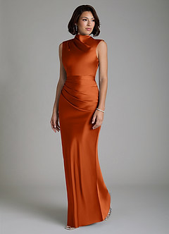 Azazie Lumia Bridesmaid Dresses Burnt Orange Sheath Corset Stretch Satin Dress image5