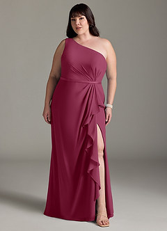 Azazie Liza Vestidos de damas de honor Vestido de Mora de Gasa de Corte Sirena con Hombro unilateral image6