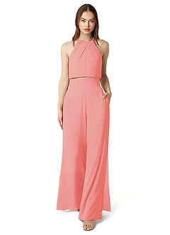 Azazie Kenzi Bridesmaid Dresses Coral Pleated Chiffon Jumpsuit image1