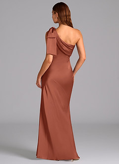 Azazie Yuanna Bridesmaid Dresses Clay Mermaid One Shoulder Stretch Satin Dress image2