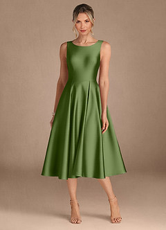 Azazie Fulton Mother of the Bride Dresses Juniper A-Line Pleated Stretch Satin Dress image5