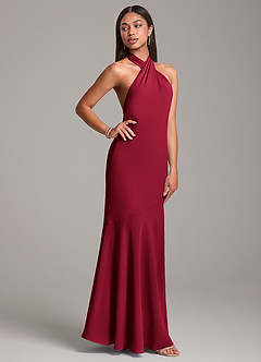 Azazie Lorena Bridesmaid Dresses Burgundy Mermaid Pleated Chiffon Dress image5