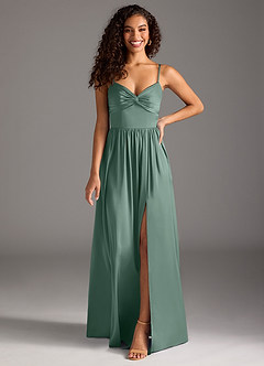 Azazie Zeya Bridesmaid Dresses Eucalyptus A-Line Pleated Stretch Satin Dress image8