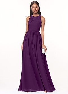 Azazie Harper Brautjungfernkleider A-Linie Plissee Chiffon Kleid Traube image1