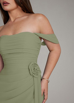 Azazie Ezria Bridesmaid Dresses Pistachio A-Line Off the Shoulder Chiffon Dress image8