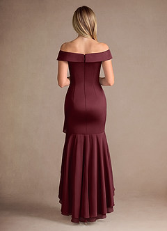 Azazie Billings Mother of the Bride Dresses Cabernet Mermaid Off the Shoulder Stretch Satin Dress image4