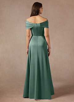 Azazie Amelia Mère de la mariée Robes Robe Trapèze en Satin extensible Épaule décolletée Eucalyptus image6