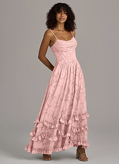 Azazie Lettie Robes de demoiselle d'honneur Robe Trapèze en Blumen-Burnout Corset Rose Poudré image4