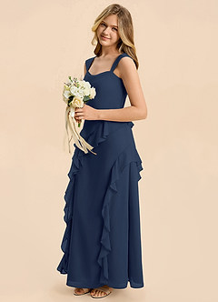 Azazie Sloane Junior A라인 스위트하트 네크라인 쉬폰 플로어 길이 주니어 브라이즈메이드 드레스 image5