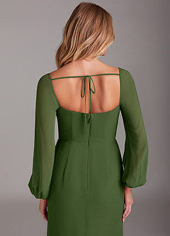Azazie Charissa Bridesmaid Dresses Olive Sheath Long Sleeve Chiffon Dress image2