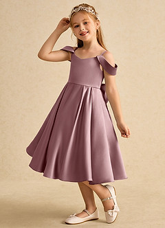 Azazie Favia Flower Girl Dresses Dusty Rose A-Line Off the Shoulder Matte Satin Dress image6