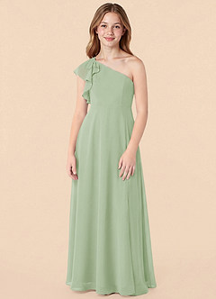 Azazie Arabella Junior Robe Trapèze en Mousseline de soie Rayé Vert Sauge image1