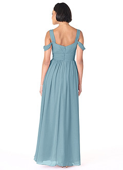 Azazie Lianne Robes de demoiselle d'honneur Robe Trapèze en Mousseline de soie Épaule décolletée Bleu Maussade image4
