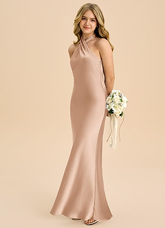 Azazie Chickie Junior Robe Fourreau en Satin extensible Plissée Rose Perle image1