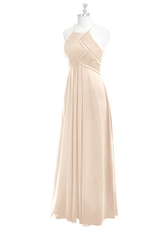 Azazie Ginger Bridesmaid Dresses White Alabaster A-Line Halter Pleated Chiffon Dress image8