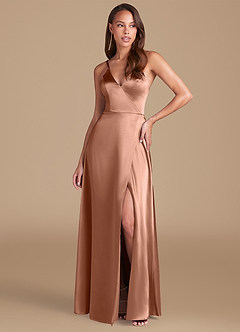 Azazie Maksim Bridesmaid Dresses Bronzer A-Line Metallic Satin Dress image1