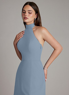 Azazie Myra Vestidos de damas de honor Vestido de Azul Polvoriento de Gasa de Corte en A con Cuello Alto image3