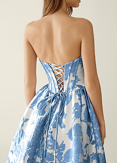 Allegra Bleu Acier Robe de bal trapèze à imprimé floral jacquard image6