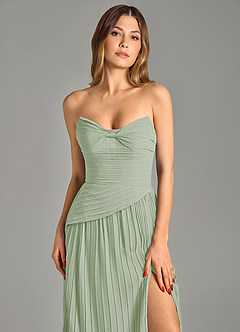 Azazie Becka Robes de demoiselle d'honneur Robe Trapèze en Mousseline de soie Sans bretelles Vert Sauge image6