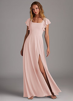 Azazie Bondi Bridesmaid Dresses Blushing Pink A-Line Side Slit Stretch Chiffon Dress image3