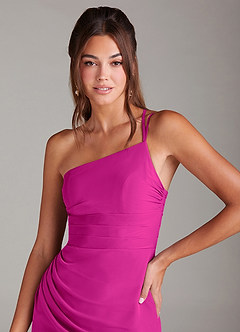 Azazie Eren Vestidos de damas de honor Vestido de Fucsia de Gasa de Corte Recto con Hombro unilateral image6