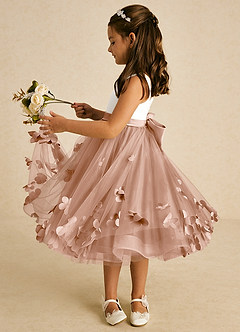 Azazie Sprout vestidos de niña de las flores Vestido de Champán Rosado de Tul de Corte En A con Lazo image4