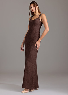 Azazie Denice Bridesmaid Dresses Ganache A-Line Pleated Floral Burnout Dress image3