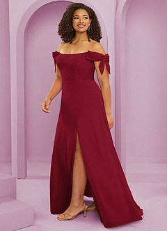 Barbie ♥ Azazie Bridesmaid Dresses Burgundy A-Line Off the Shoulder Chiffon Convertible Dress image13