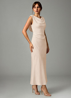 Azazie Kieryn Robes de demoiselle d'honneur Robe Sirène en Satin extensible Plissée Albâtre Blanc image4