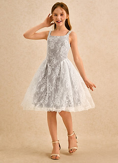 Azazie Cubbie Girls Formal Flower Girl Dresses Taupe A-Line Lace Dress image1