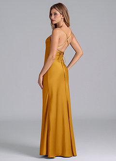 Azazie Seema Bridesmaid Dresses Butterscotch Mermaid Corset Stretch Satin Dress image6